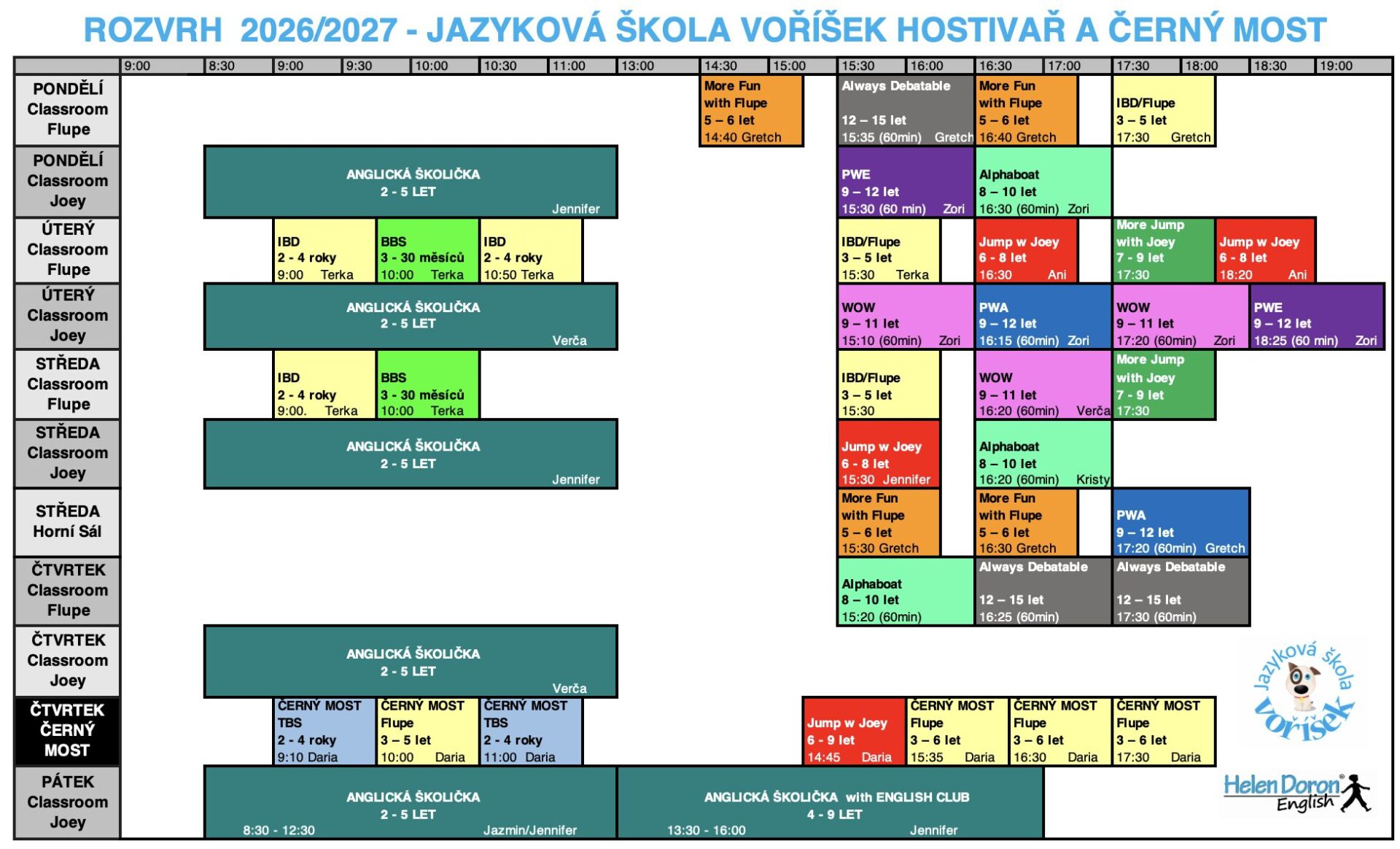 Rozvrh Hodin - Jazyková škola Voříšek - Helen Doron English